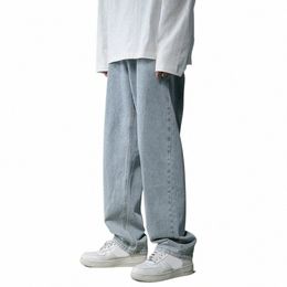 Confortable Fi Quotidien Vacances Hommes Pantalons Pantalons Étudiant Été Large Jambe Baggy Jeans Casual Cott Mélange Élastique S60x #