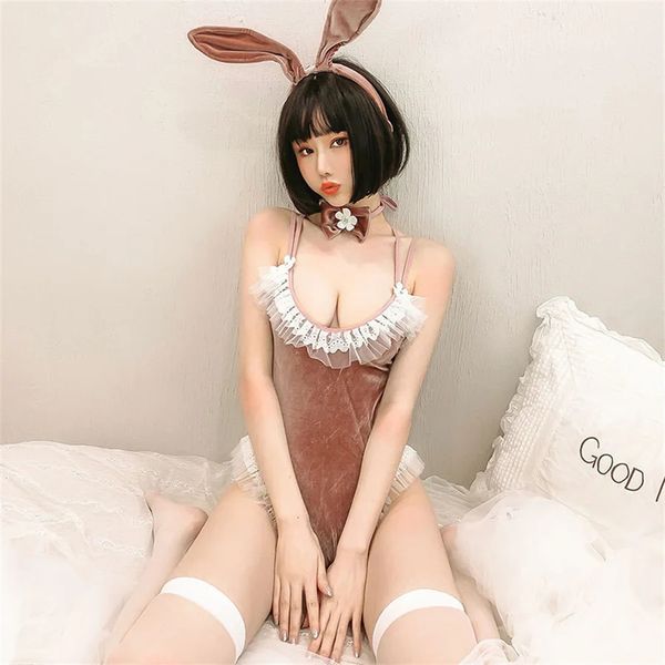 Comic Show Kawaii Cosplay Bunny Costume Lingerie Costume Sexy Faux Cuir Matériel Lapin Femme Ensemble Adulte Sexe Vêtements Body 240309