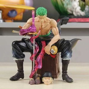 Striphelden 15 cm één stuk anime figuren roronoa zoro dubbele kop uitwisselbare beeldje zeten houding pvc collectible model speelgoedcadeaus 240413