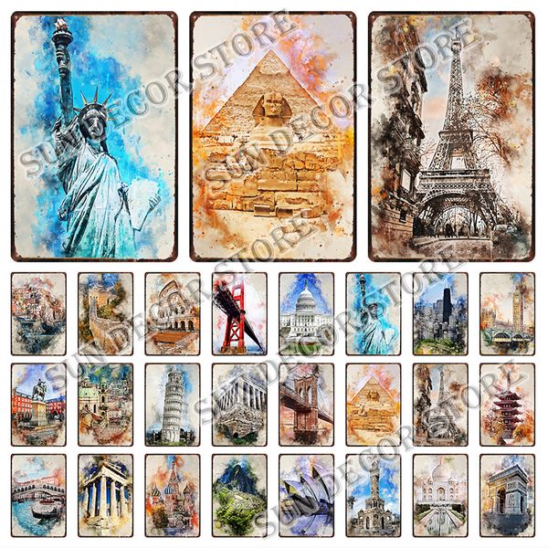 Comics Metal Sign Affiche Belgique San Francisco Venise célèbre World City Nordic Style Wall Art Picture Home Decor 20x30cm A-1172