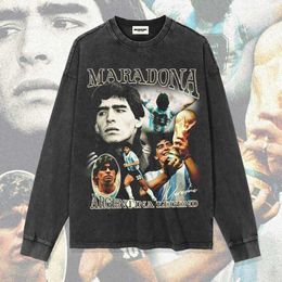 Camiseta conmemorativa de manga larga con estampado de estrellas de la Copa Mundial de Maradona, Top de fútbol americano Vintage, Sudadera con capucha de marca de moda