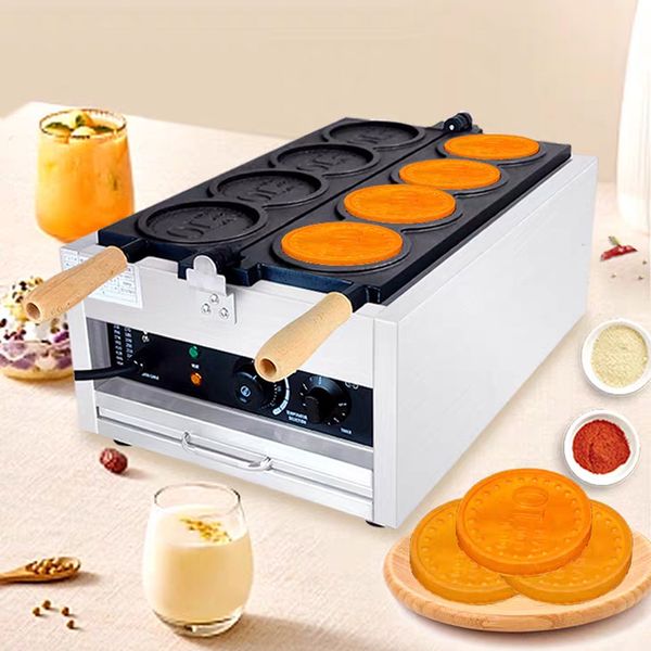 Machine de pain de monnaie en or commercial à 4 trous Round Korean Gold Waffle Maker Coin Shape Biscuits Waffle Pie Baking Machine