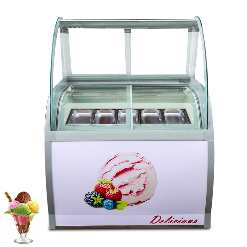 Vitrina de helado curvada comercial, escaparate de paletas congelador de gran capacidad, máquina de almacenamiento de helado duro multifuncional