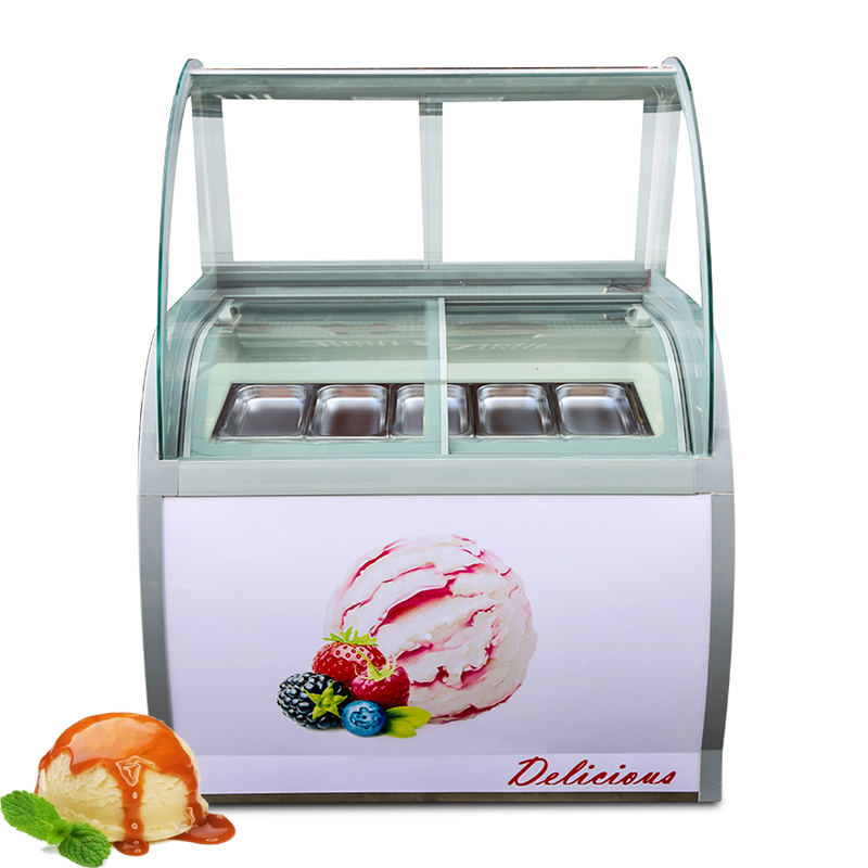 Vitrina de helado curvada comercial, congelador de escritorio para gachas de hielo, 8 barriles/10 cajas, escaparate de paletas