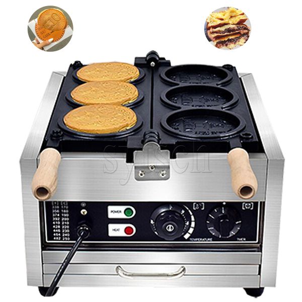 Machine de pain à monnaie en or électrique commerciale Round Waffle Maker Maker Shape Biscuits Waffle Pie Baking Machine