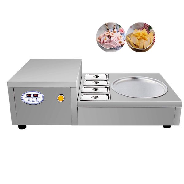 Máquina comercial para hacer rollos de helado frito Fabricante de yogur frito tailandés con 2 ollas 5 tazones pequeños 1800W