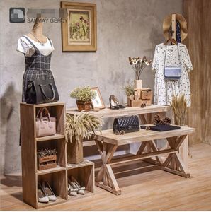 Commerciële meubels Display Tafel Oude Kleding Winkel Hoog en Low Flow Platform Vloer Stand Schoenwinkels Solid Wood Creative Decoration Flower Tafels