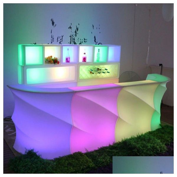 Mobilier commercial Éclairage moderne Changement de couleur Rechargeable Pe LED Haute Bar à cocktail Tables Comptoir de livraison directe Maison Jardin Dh7Gn