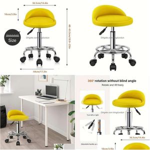 Meubles commerciaux Tabouret roulant rond en cuir PU jaune Repose-pieds Chaise de travail de travail de dessin pivotant réglable en hauteur avec roue Dhmbx