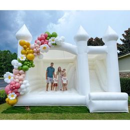 Casa de rebote blanca gigante comercial, castillo hinchable combinado con tobogán, casa de salto de PVC completa para cumpleaños, fiesta, boda con soplador, envío aéreo gratuito