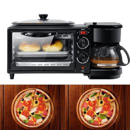 Comercial Hogar Eléctrico 3 en 1 Máquina para hacer desayuno Multifunción Mini Cafetera por goteo Pan Pizza Vven Sartén Toa303o