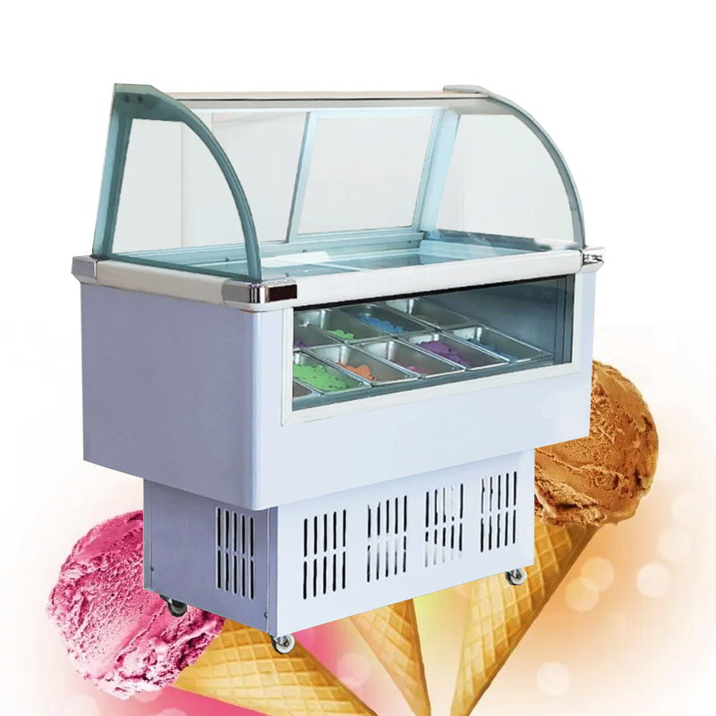 Commercial Ice Cream Display Cabinet Ice Porridge Freezer 8 runda fat eller 12 fyrkantiga fat Popsicle Showcase