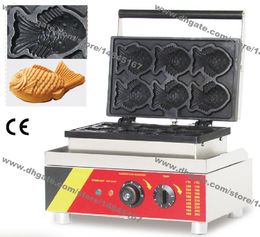 Comercial antiadherente 110v 220v eléctrico 6 uds Mini coreano Fish Waffle Maker hierro Taiyaki Baker máquina molde placa