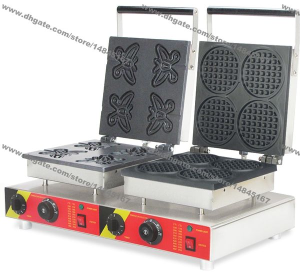 Comercial antiadherente 110v 220v Máquina de gofres doble eléctrica Mariposa Waffle Baker Mini Ronda Waffle Maker Hierro