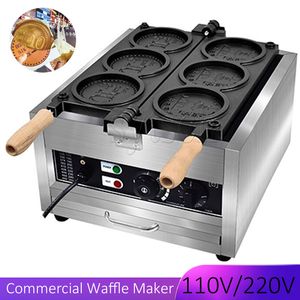 Commerciële Non Stick Coating Gouden Munt Wafel Machine Ronde Vorm Kaas Brood Cartoon Wafelijzer Snack Apparatuur