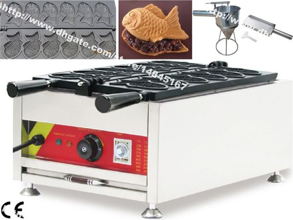 Livraison gratuite commerciale antiadhésive 110 v 220 v électrique 6 pièces Taiyaki poisson gaufrier Baker Machine avec distributeur de pâte farce Scoop