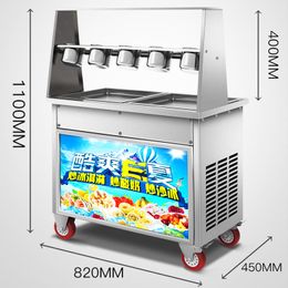 Máquina comercial de rollos de helado frito de acero inoxidable, máquina de helado de alta calidad, máquina de yogur con 2 ollas, 5 cuencos pequeños