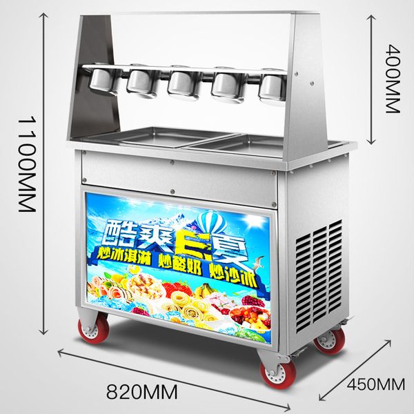Machine commerciale de petit pain de crème glacée frite d'acier inoxydable machine de crème glacée de haute qualité machine de yaourt avec 2 pots 5 petit bol
