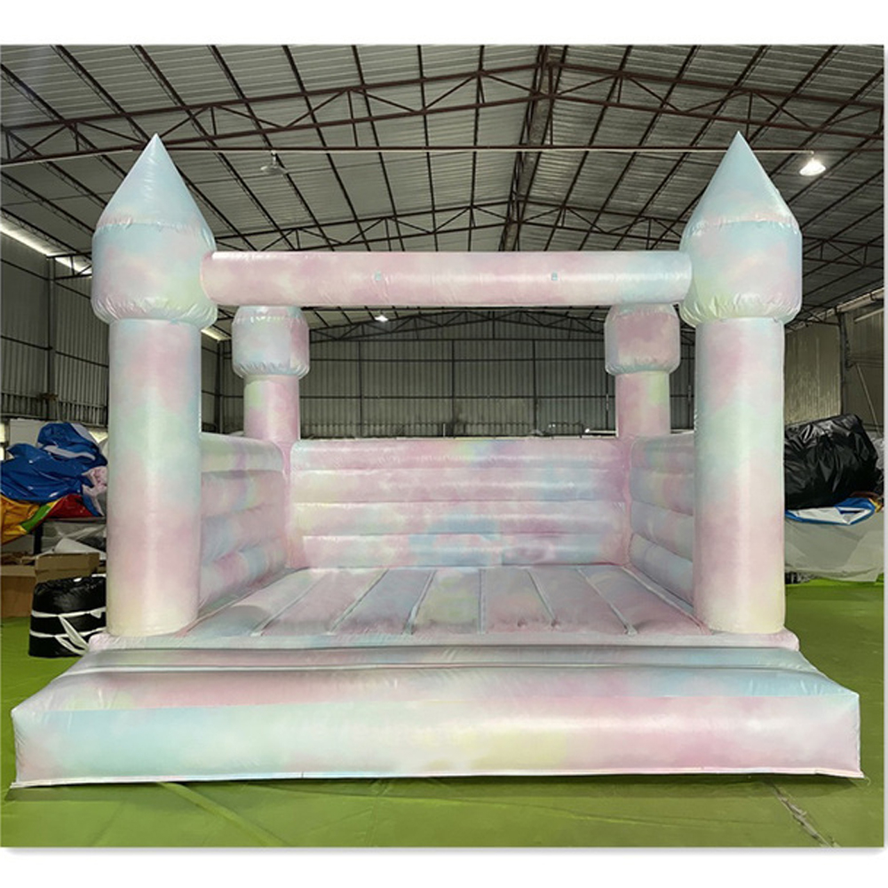 Commercial Tie Dye Wedding Bounce House Inflatable Jumper With 4 Post Kids White Bouncy Castle For Birthday Party