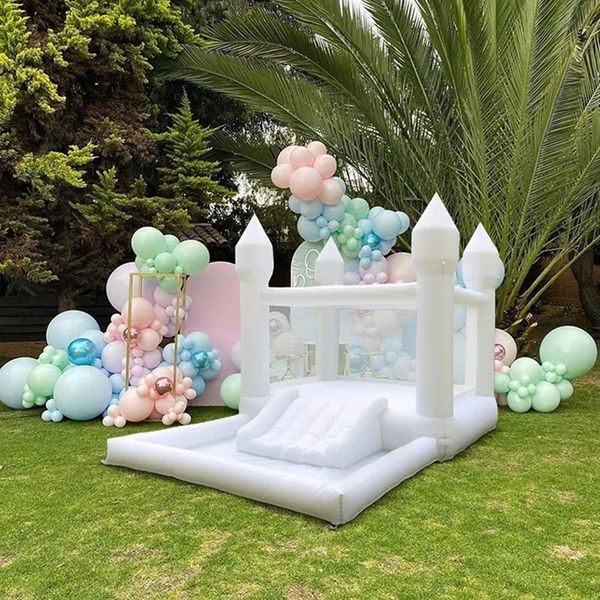 Commerica White Bounce House para niños Castillo inflable completo de PVC de 13 'X 8' con tobogán mini piscina de bolas de rebote con soplador de aire envío aéreo gratuito