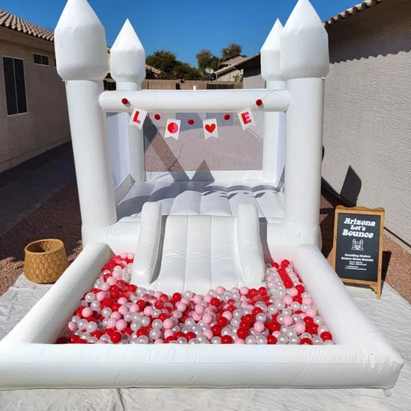 Commerica White Bounce House for Kids 4Mlx3Mwx2.5mh (13.2x10x8.2ft) Château gonflable en PVC complet avec glissière Mini Bounce Ball Pit avec soufflerie d'air Navire gratuit