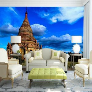 Comisión Papel tapiz 3D para paredes Papel de pared decorativo Pagoda tailandesa Cielo azul Oxígeno Mural Fondos de pantalla Mejoras para el hogar1