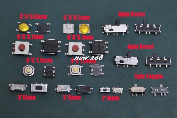 Microinterruptor común (12 modelos/600 uds), interruptor de reinicio, interruptores de palanca aptos para portátiles, teléfonos, mp3, mp4