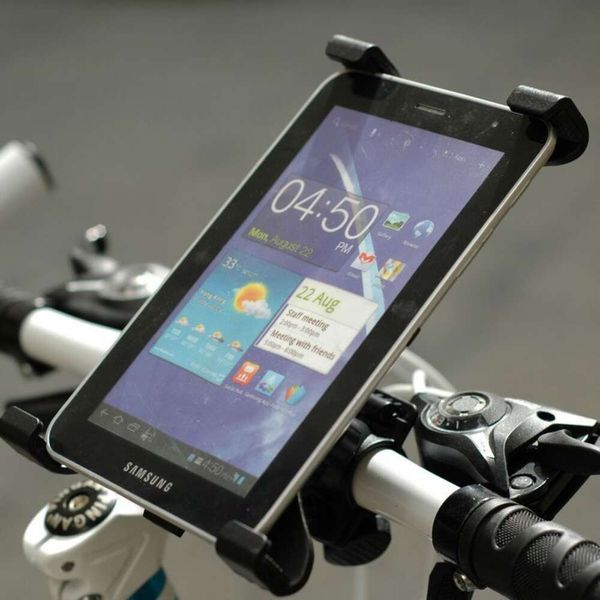 Soporte para tableta de bicicleta estilo manillar de comunicaciones para pantalla de 7 ~ 11 pulgadas, soporte ajustable para PC para bicicleta con clip fuerte giro de 360°