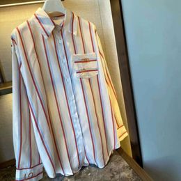 forens vrouwen shirt designer shirts mode brief borduurwerk blouse losse casual verticale streep luxe jas tops Aziatische maten