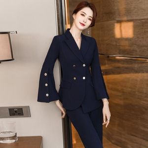 Wijdfunctionaris Rode en Navy Blazer Office voor vrouwen Japanse trend Professionele kleding Modieuze werkpak Broek