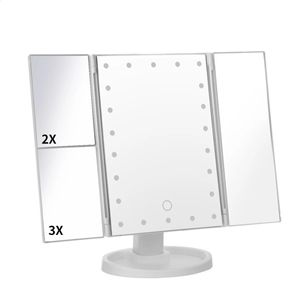 Miroir de vanité Compact à 22 lumières LED, grossissement 1/2/3X, cosmétique, 3 maquillage pliant, Rotation à 180 degrés, Table de beauté à gradateur continu, 231030