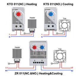 Thermostat bimétal compact 0-60 ° C KTO011 KTS011 Contrôleur de température mécanique monté sur rail DIN normal Open Kto 011 KTS