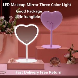 Miroir de vanité Led en forme de cœur, Compact, lumière tricolore réglable, cosmétique, maquillage Rechargeable, 231030