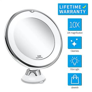 Compact Flexible Makeup Mirror 10x Magnifying 14 Led Lighted Touch Screen Vanity Mirror Portable Dressing Table Cosmetic 231030