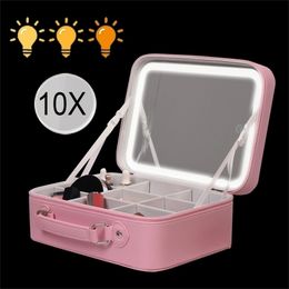 Compacte spiegel Draagbare LED-verlichting Make-upspiegeltas Grote esthetische reismake-uptas PU-leer Make-uptool Vanity Accessoires voor vrouwen 231202