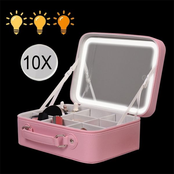 Miroir Compact Sport LED éclairage maquillage miroir sac grand étui de voyage esthétique en cuir PU outil de maquillage vanité 231128