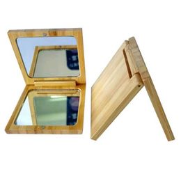 Miroirs compacts 1 miroir de table en bambou Poche naturelle 2 miroirs de maquillage portable mini rétro compact carré en bois voyage Q240509