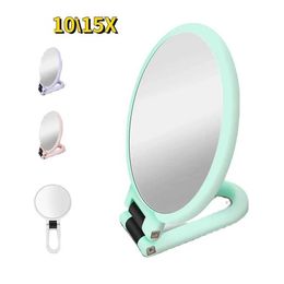 Compacte spiegels 10/15x 180 ° Roterende vergrootglas make -up spiegel Handheld Vouw dubbelzijdig draagbaar gereedschap Q240509