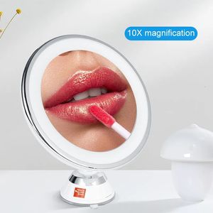 Miroirs compacts Miroir de maquillage LED grossissant 10x avec ventouse Vanité portable pour cosmétiques et beauté Rotation à 360 degrés 231202