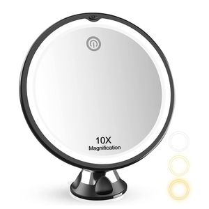 Compacte spiegels 10x vergroot make -upspiegel met LED -licht 360 graden roterende cosmetische ijdelheid make -up spiegel zuignap cup badkamer douche spiegel 230818