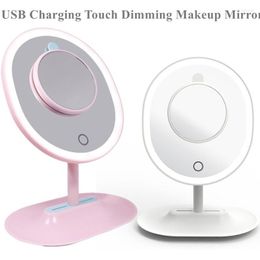 Compacte spiegels 1x/5x vergroting USB opladen aanraakmake -up spiegellamp geschenken vergroten cosmetische led es pejo de maquillaje roze w