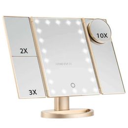 Espejos compactos 22 lámpara de maquillaje Espejo de escritorio LED Touch Pantalla 1x/2x/3x/10x Válvula de lupa Válvula de alta definición Q240509