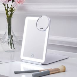Compacte spiegels 3 kleuren lichtmodi Cosmetische spiegels Opklapbaar Led verlicht touchscreen Make-upspiegel Oplaadbare USB Opvouwbare compacte spiegel 230826