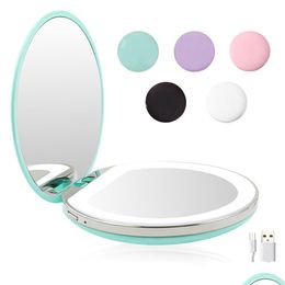 Miroirs compacts 5 couleurs 3/10X grossissant miroir de maquillage éclairé lumière mini rond portable LED maquillage détection USB rechargeable Drop Deli Dhqko