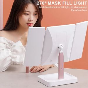 Compact Mirrors 72 LED Light Vanity Mirror 1/2/3X Magnifying Cosmetic 3 Folding Makeup Mirrors 270 Rotation Stepless Dimmer Beauty Table Mirrors 231120