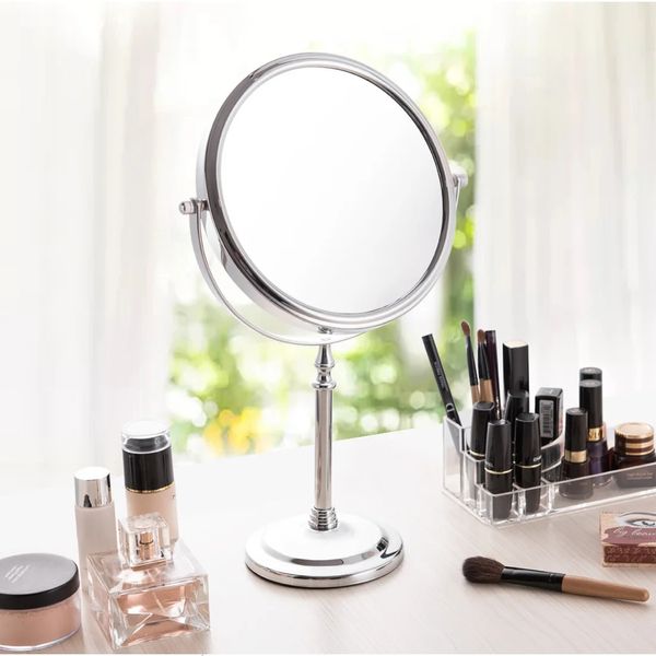 Miroirs compacts Miroir de maquillage à grossissement 5X 7X 10X de 8 pouces, miroir cosmétique de bureau professionnel rotatif à 360 degrés, support de loupe double face de 8 pouces 231202