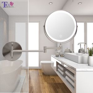 Compact spiegels 8 inch wand gemonteerde badkamer spiegel verstelbare LED make -up spiegel 10x vergrotende touch ijdelheid cosmetische spiegels met licht 230823