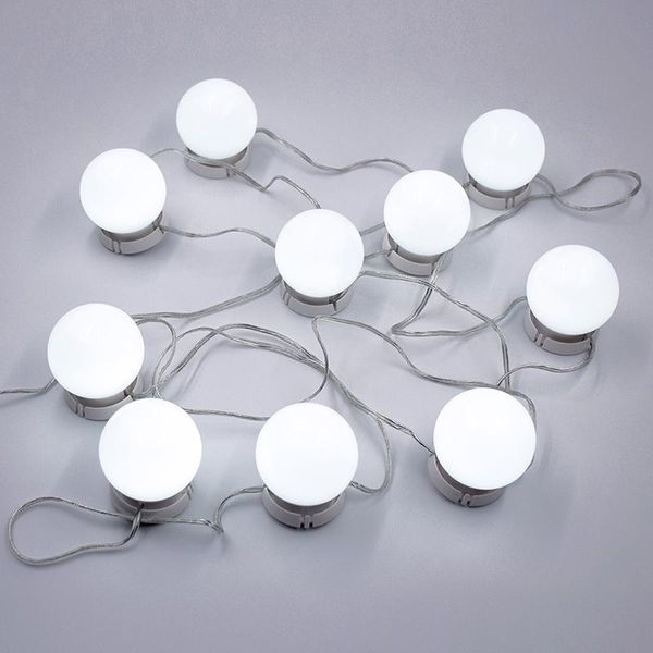 Espejos compactos Luces de brillo ajustables Espejo de maquillaje Vanity Luz LED Kit de 10 bombillas Puerto de carga USB Espejos de maquillaje iluminados para cosméticosC