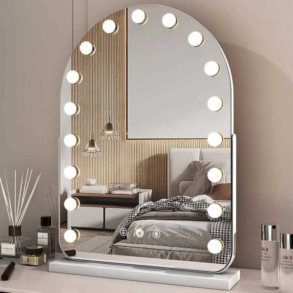 Miroirs compacts du miroir de maquillage arqué beauté avec écran tactile éclairage Plugin de bureau de baignade à 360 degrés 10x grossissement Q240509