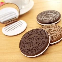 Compact Mirrors Chocolate Cookie Mini Pocket Mirror met kam Princess draagbare sandwich koekje vorm make -up cosmetische vouwen
